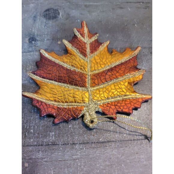 Brown fall glitter Leaf ornaments Xmas decor - Picture 1 of 3